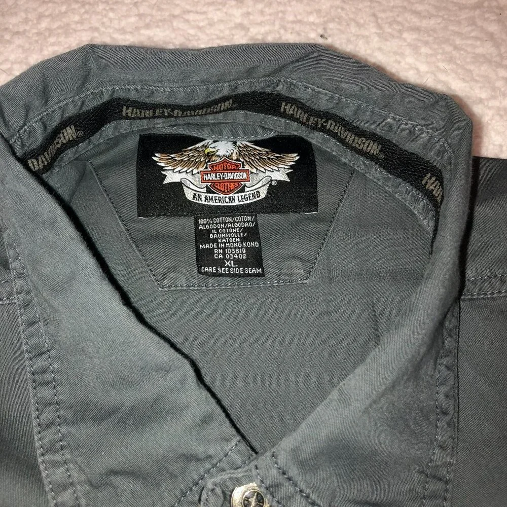 HARLEY DAVIDSON BUTTON WINGS SHIRT SZ XL GRAY BIKER MOTORCYCLE EMBROIDERED MENS - Picture 3 of 5